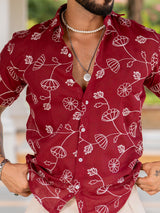 Red Half Sleeve Linen Shirt - Tistabene