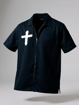 Black Poly Crepe Zipper Oversized Shirt