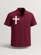 Burgundy Poly Crepe Zipper Oversized Shirt