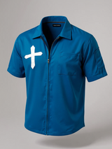 Teal Blue Poly Crepe Zipper Oversized Shirt