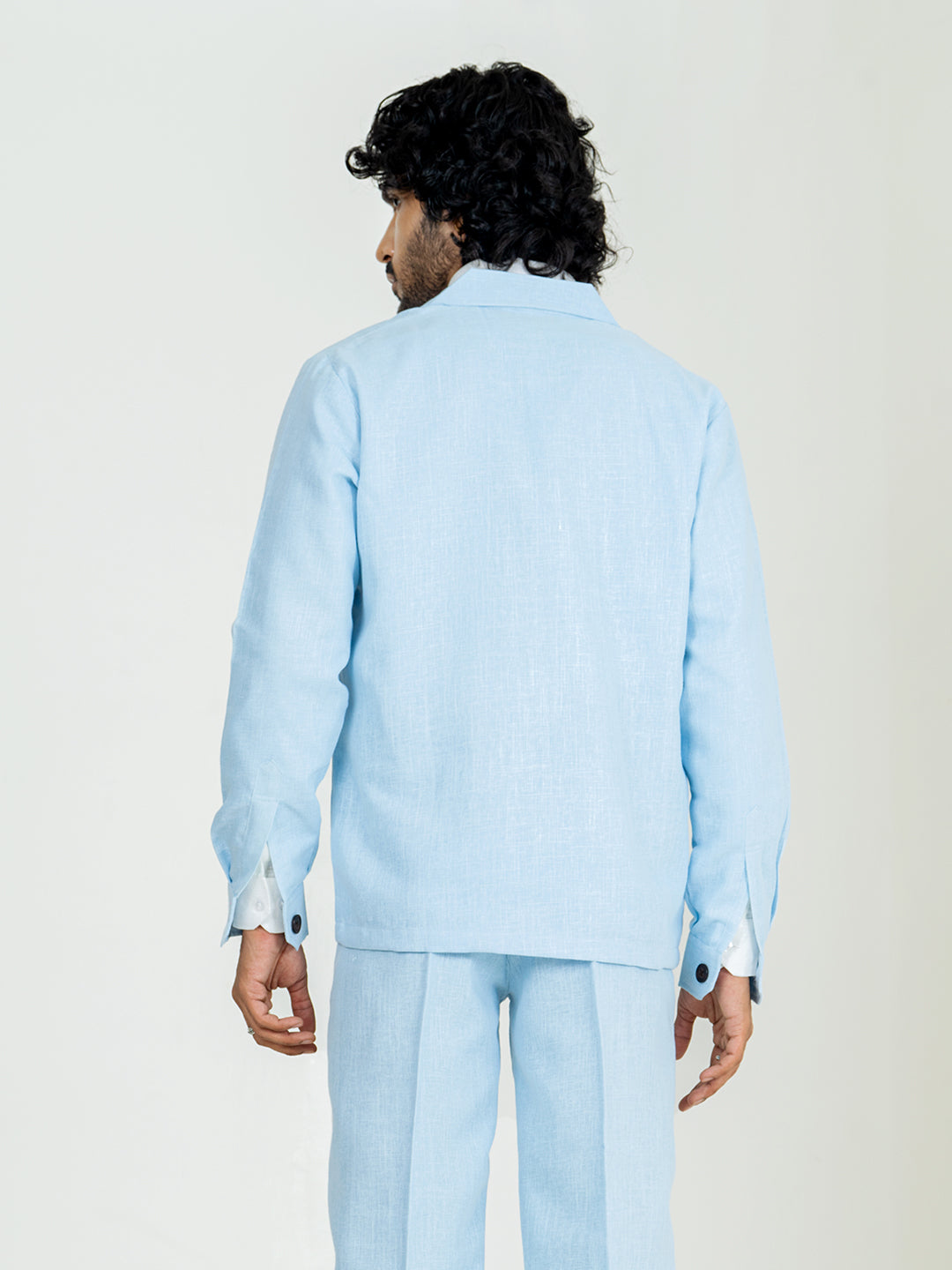 Soft cyan Two Pocket Linen blend shacket