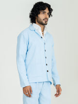 Soft cyan Two Pocket Linen blend shacket