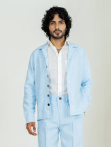 Soft cyan Two Pocket Linen blend shacket