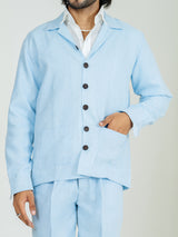 Soft cyan Two Pocket Linen blend shacket