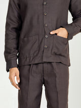 Umber Brown Two Pocket Linen blend shacket