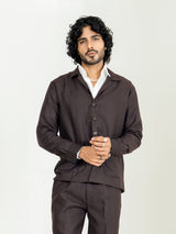 Umber Brown Two Pocket Linen blend shacket