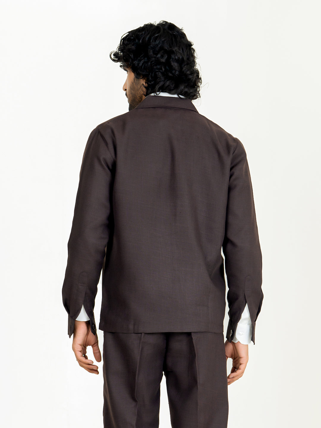 Umber Brown Two Pocket Linen blend shacket