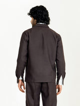 Umber Brown Two Pocket Linen blend shacket
