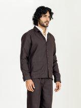 Umber Brown Two Pocket Linen blend shacket