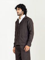 Umber Brown Two Pocket Linen blend shacket