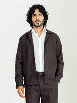 Umber Brown Two Pocket Linen blend shacket