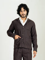 Umber Brown 4 Pocket Linen blend shacket