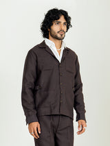 Umber Brown 4 Pocket Linen blend shacket