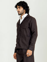 Umber Brown 4 Pocket Linen blend shacket