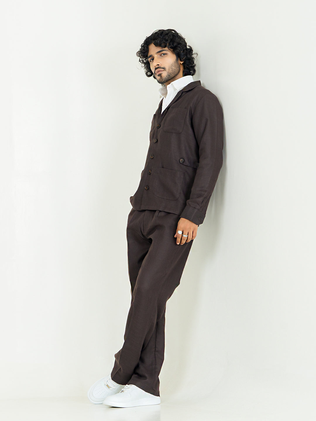 Umber Brown 4 Pocket Linen blend shacket