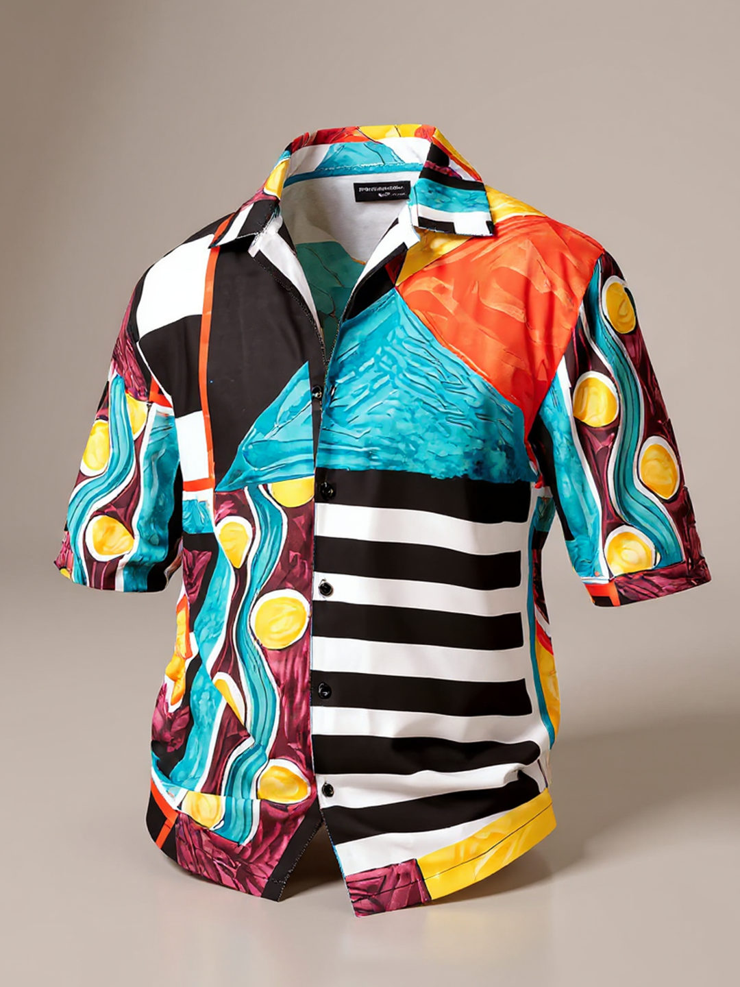 Multicolor Cuban Half Sleeve Placement Print Oversized Shirt