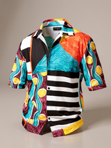 Multicolor Cuban Half Sleeve Placement Print Oversized Shirt