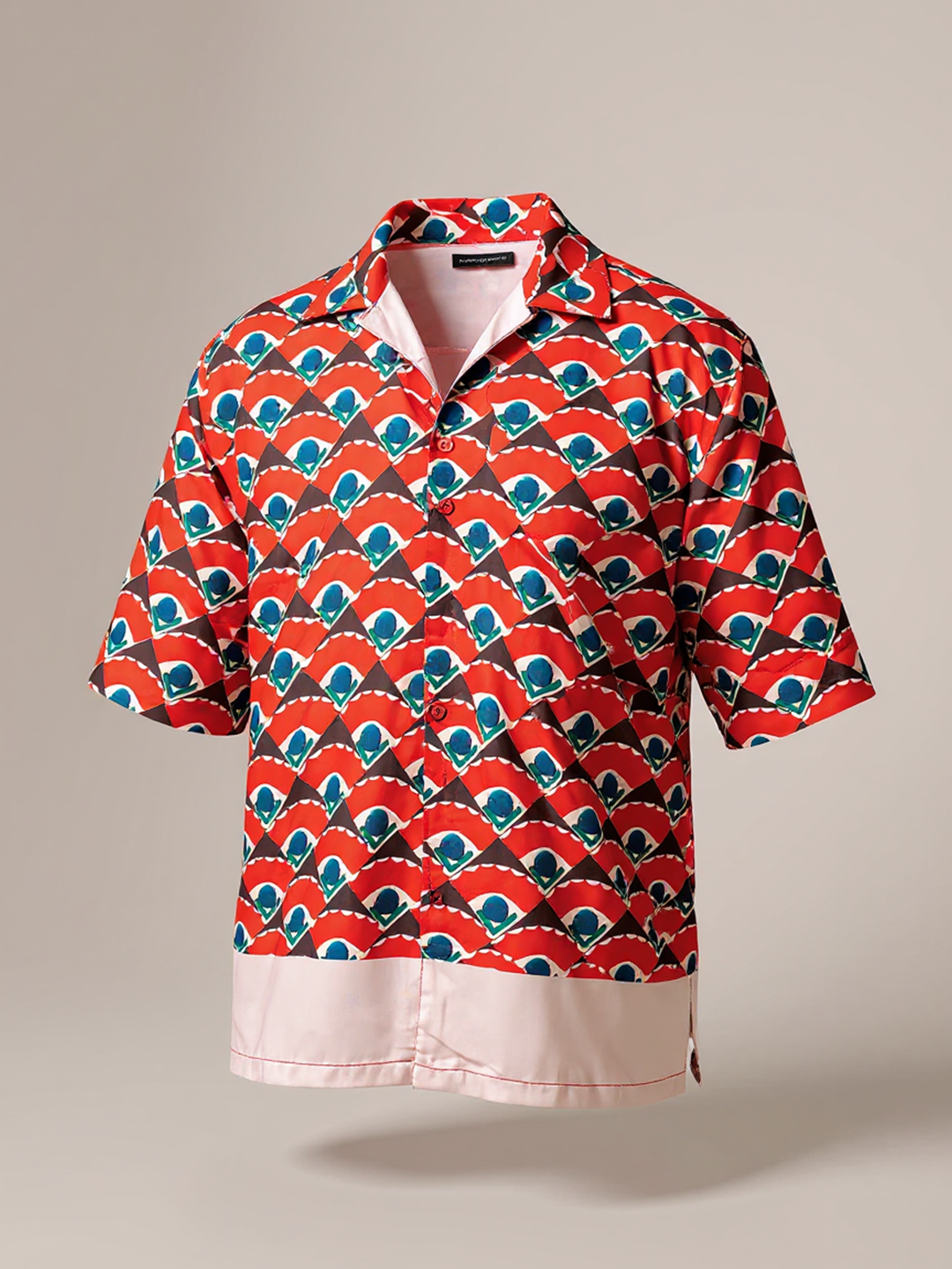 Multicolor Cuban Collar Half Sleeve Placement Print Oversized Shirt