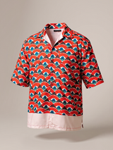 Multicolor Cuban Collar Half Sleeve Placement Print Oversized Shirt