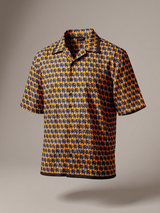 Orange with  Black Stylish Placement Print Oversized Shirt