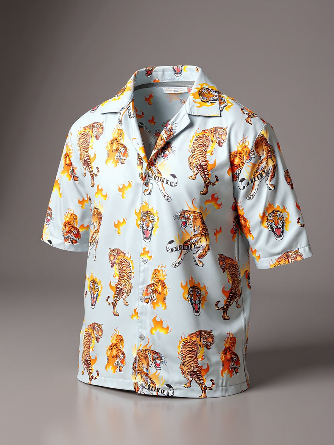 Light Grey Tiger Placement Print Oversized Shirt