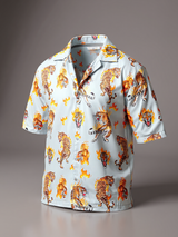 Light Grey Tiger Placement Print Oversized Shirt