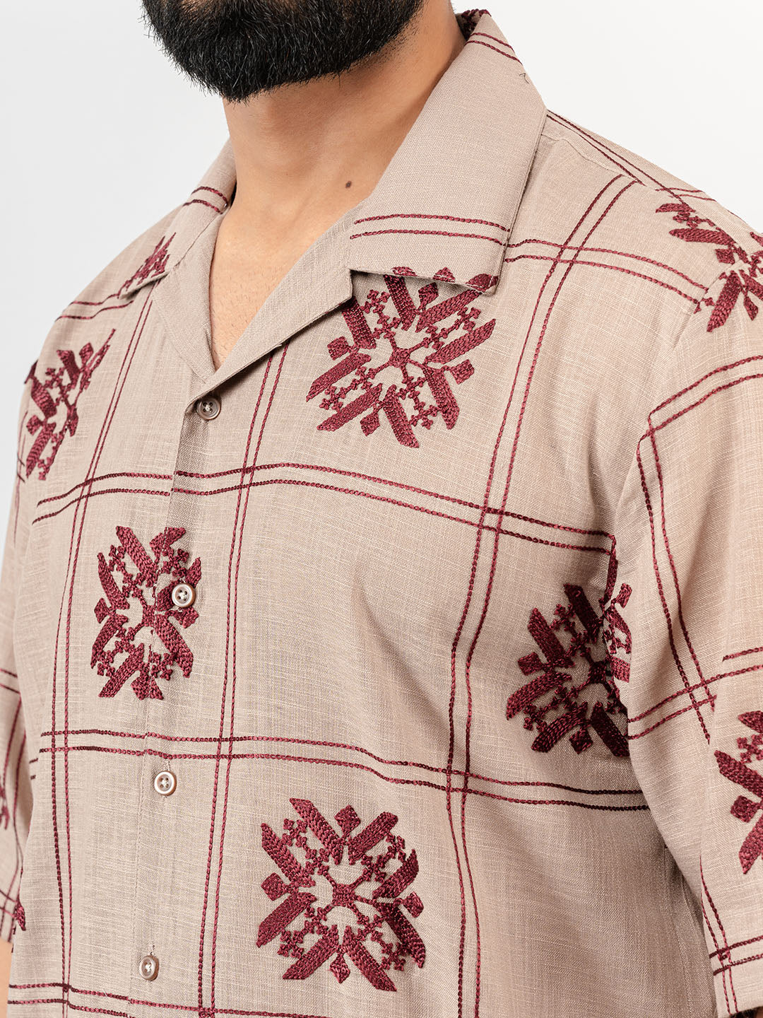 Burnt Sugar Cuban Collar Embroidery half sleeves shirt