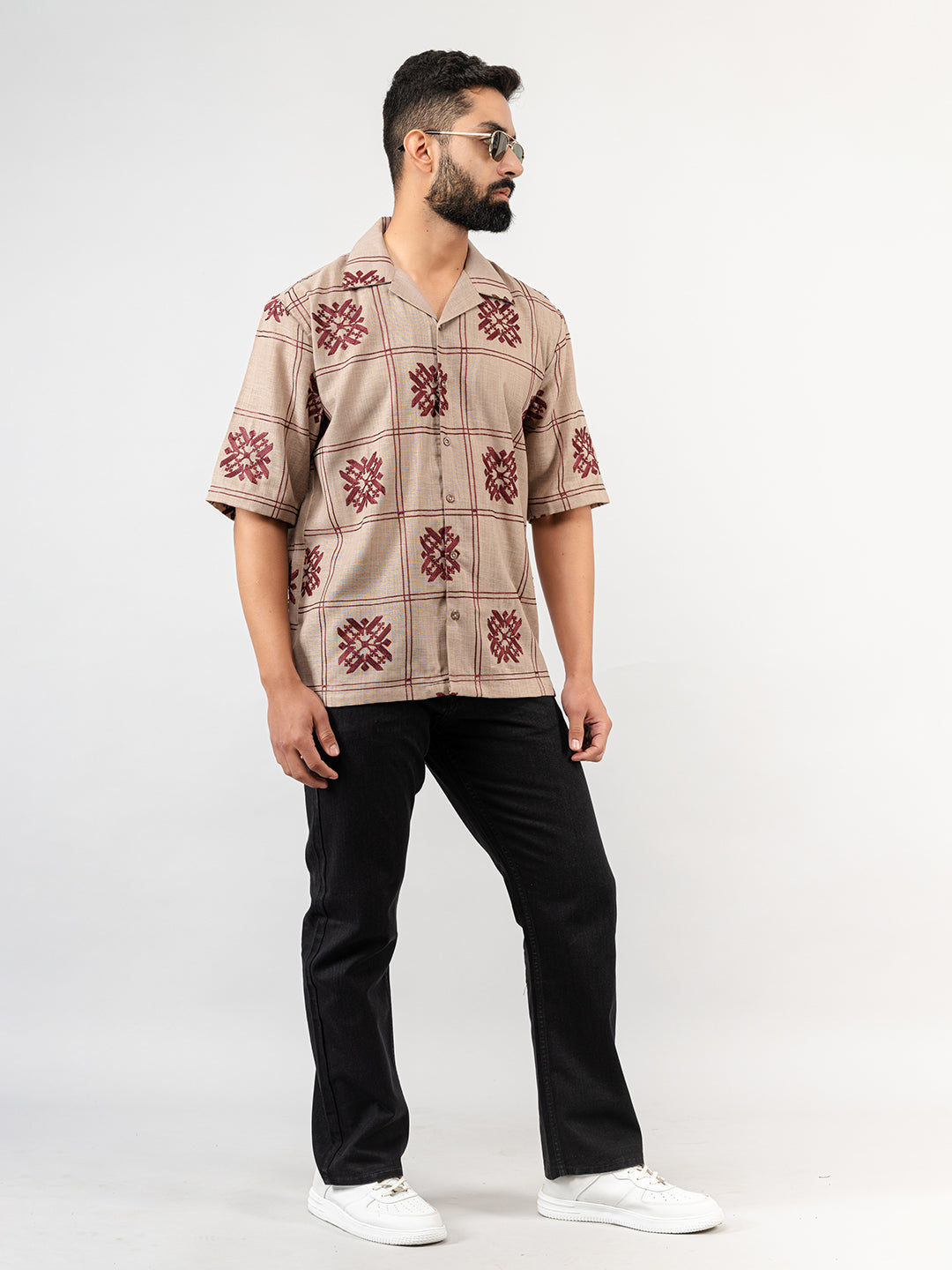 Burnt Sugar Cuban Collar Embroidery half sleeves shirt