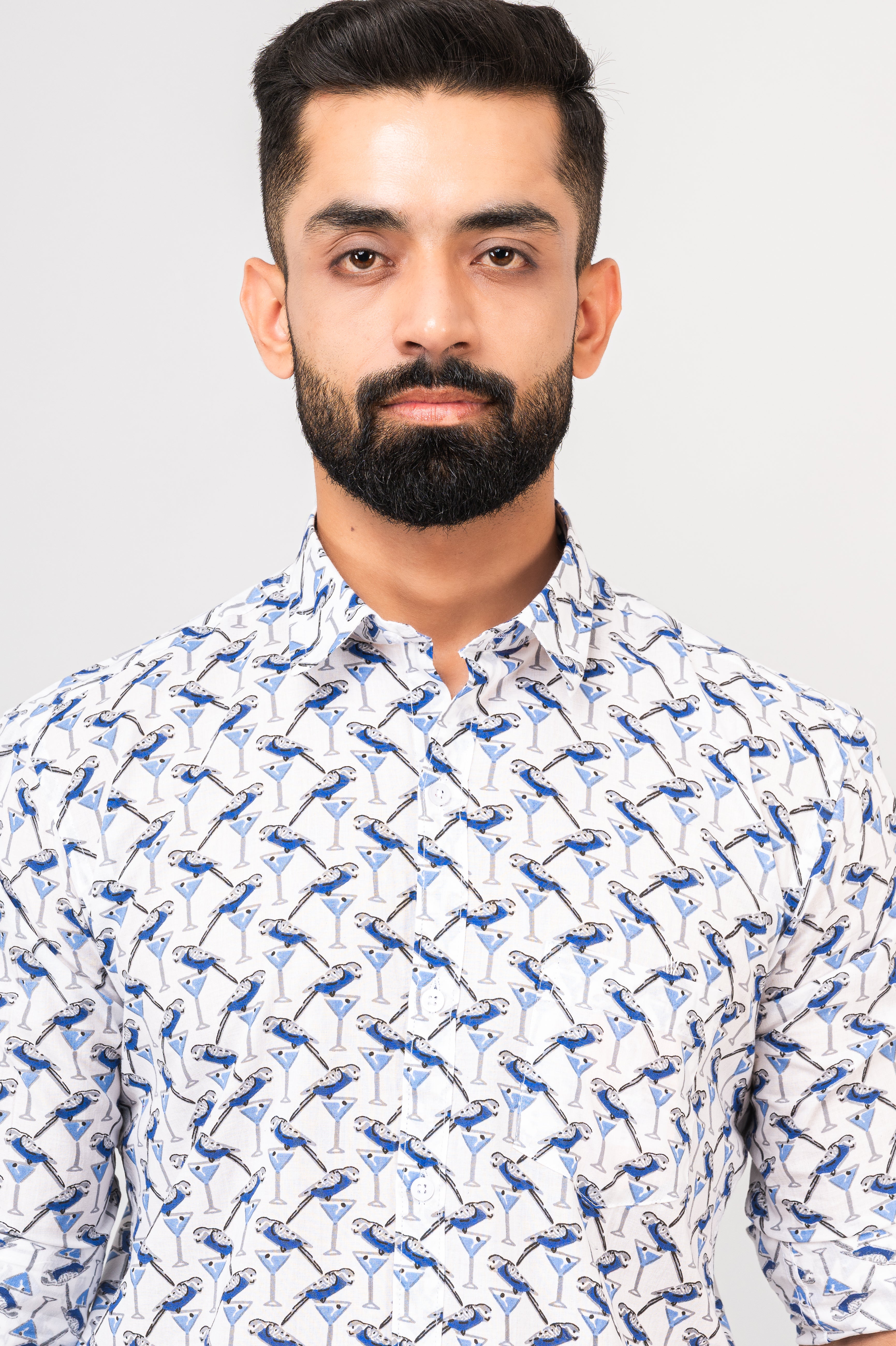 Sanganeri Bird Printed Shirt for Men