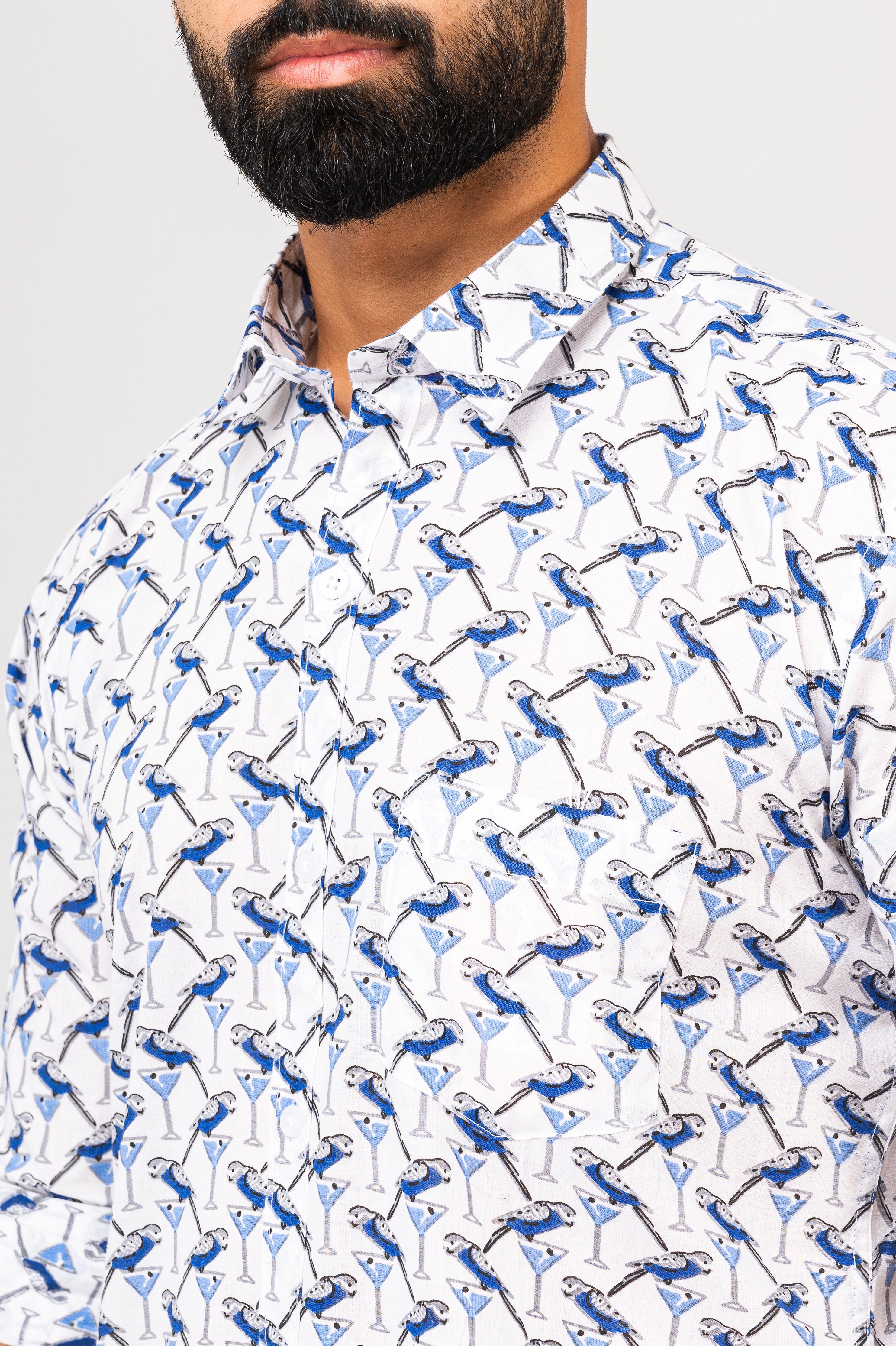Sanganeri Bird Printed Shirt for Men