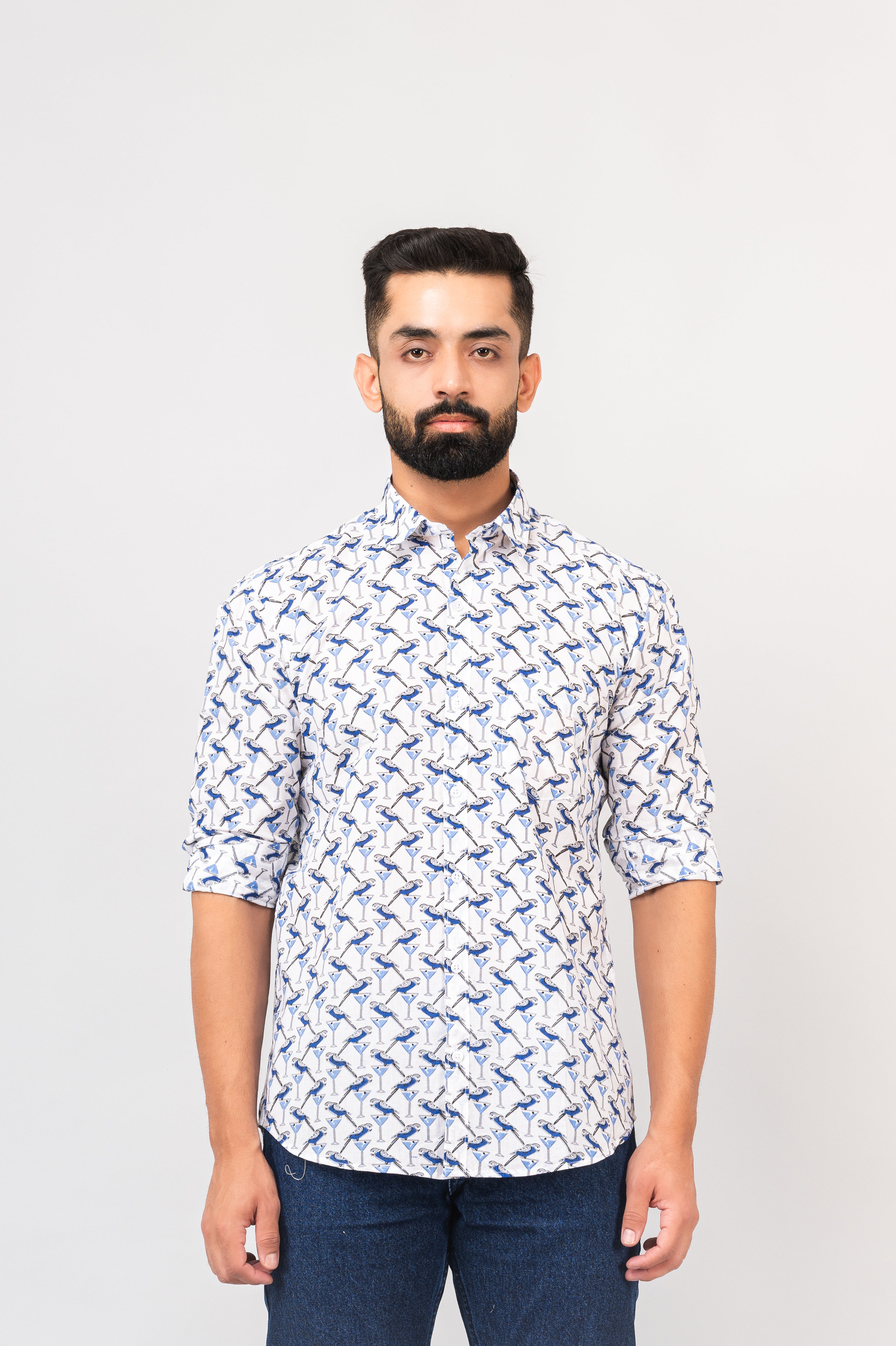 Sanganeri Bird Printed Shirt for Men