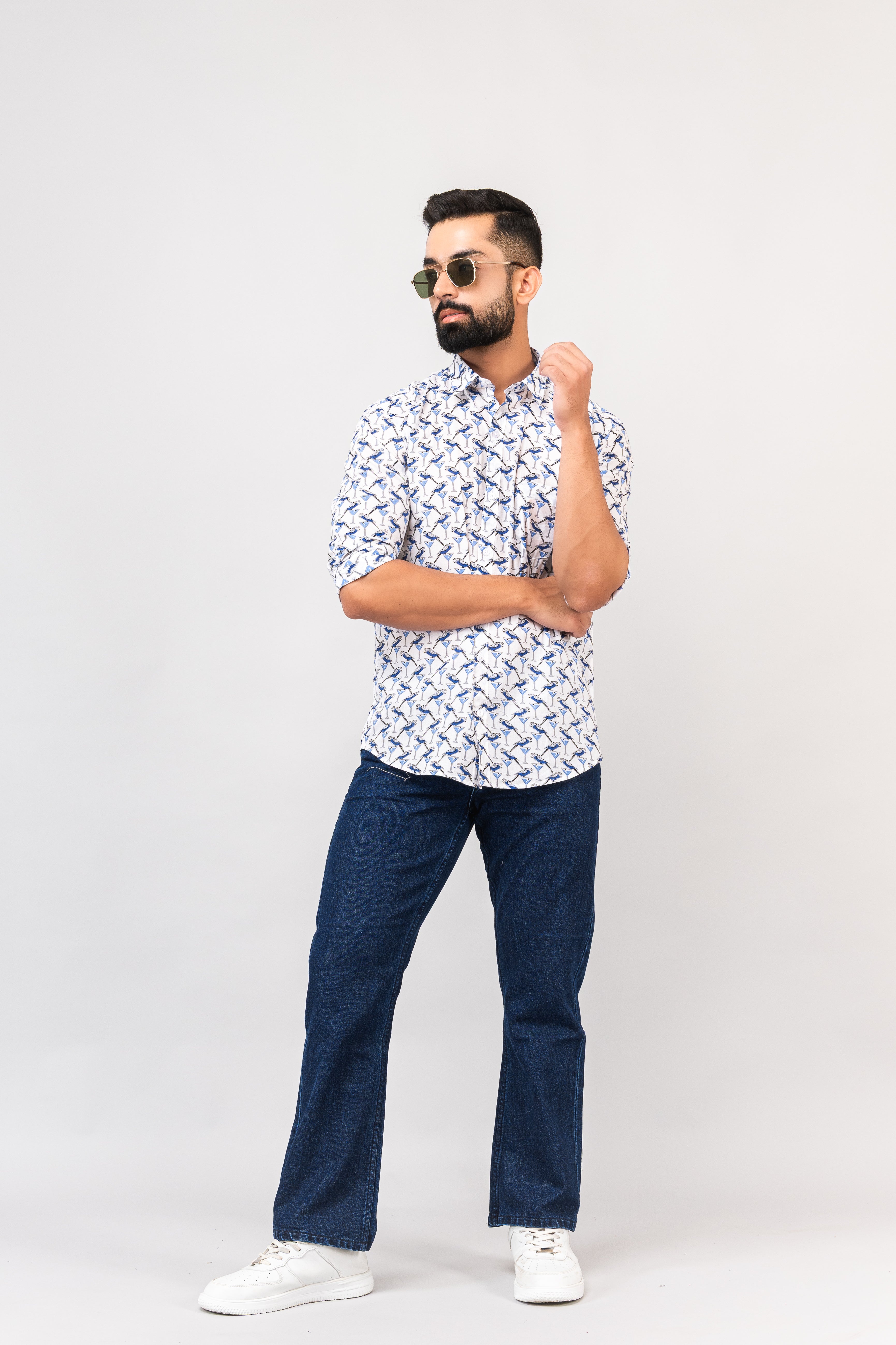 Sanganeri Bird Printed Shirt for Men