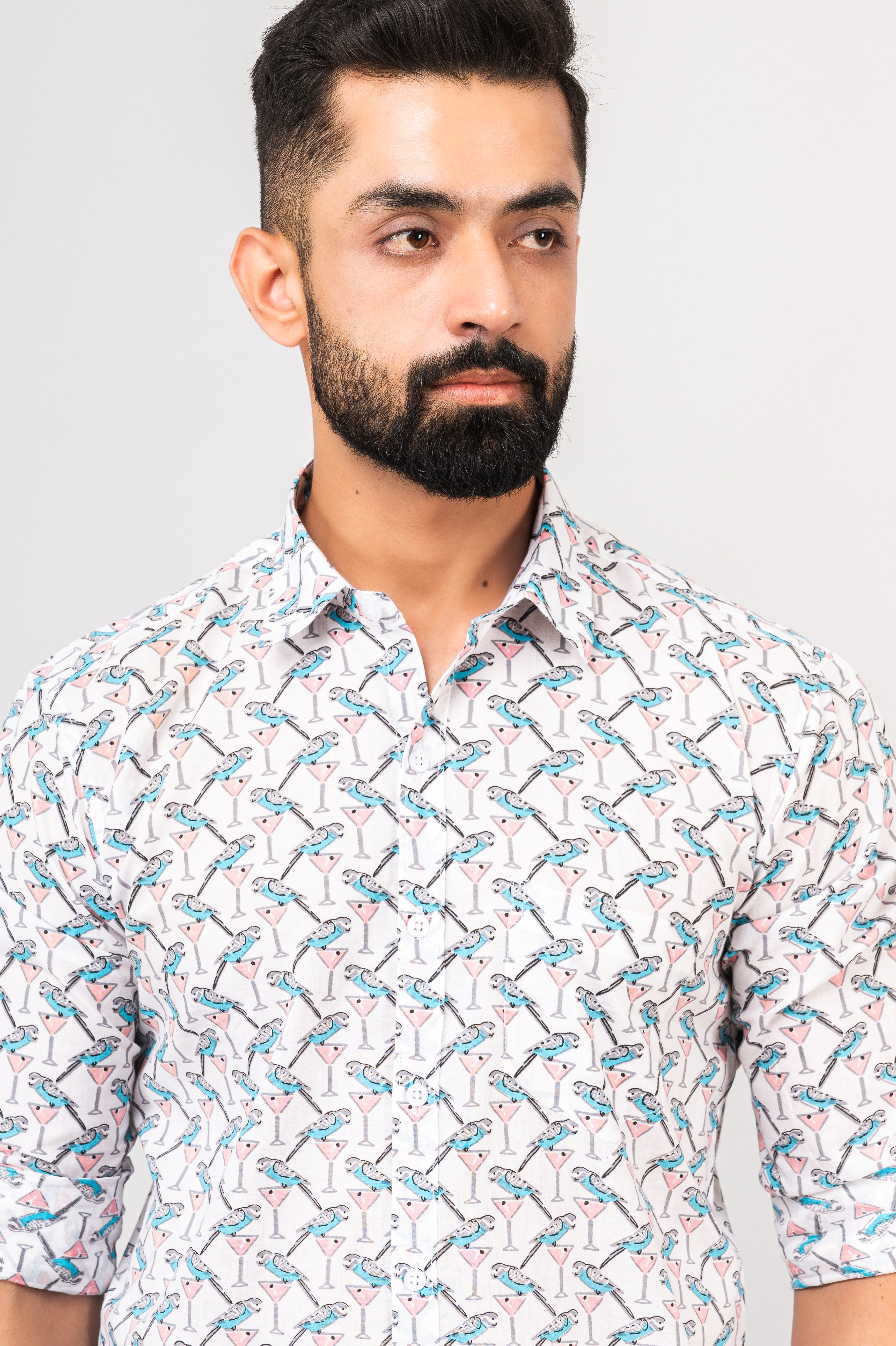 Sanganeri Bird Printed Shirt