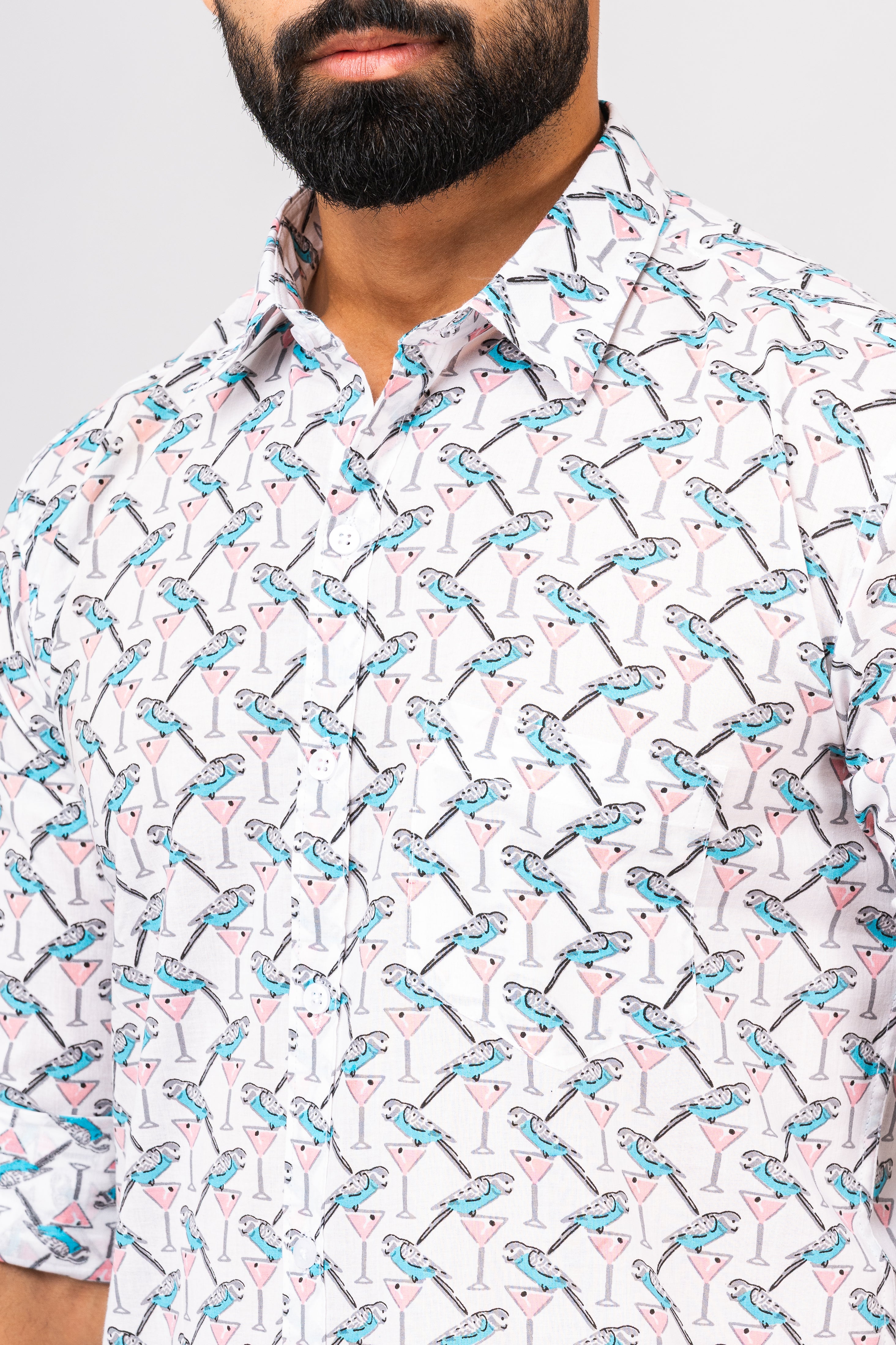 Sanganeri Bird Printed Shirt