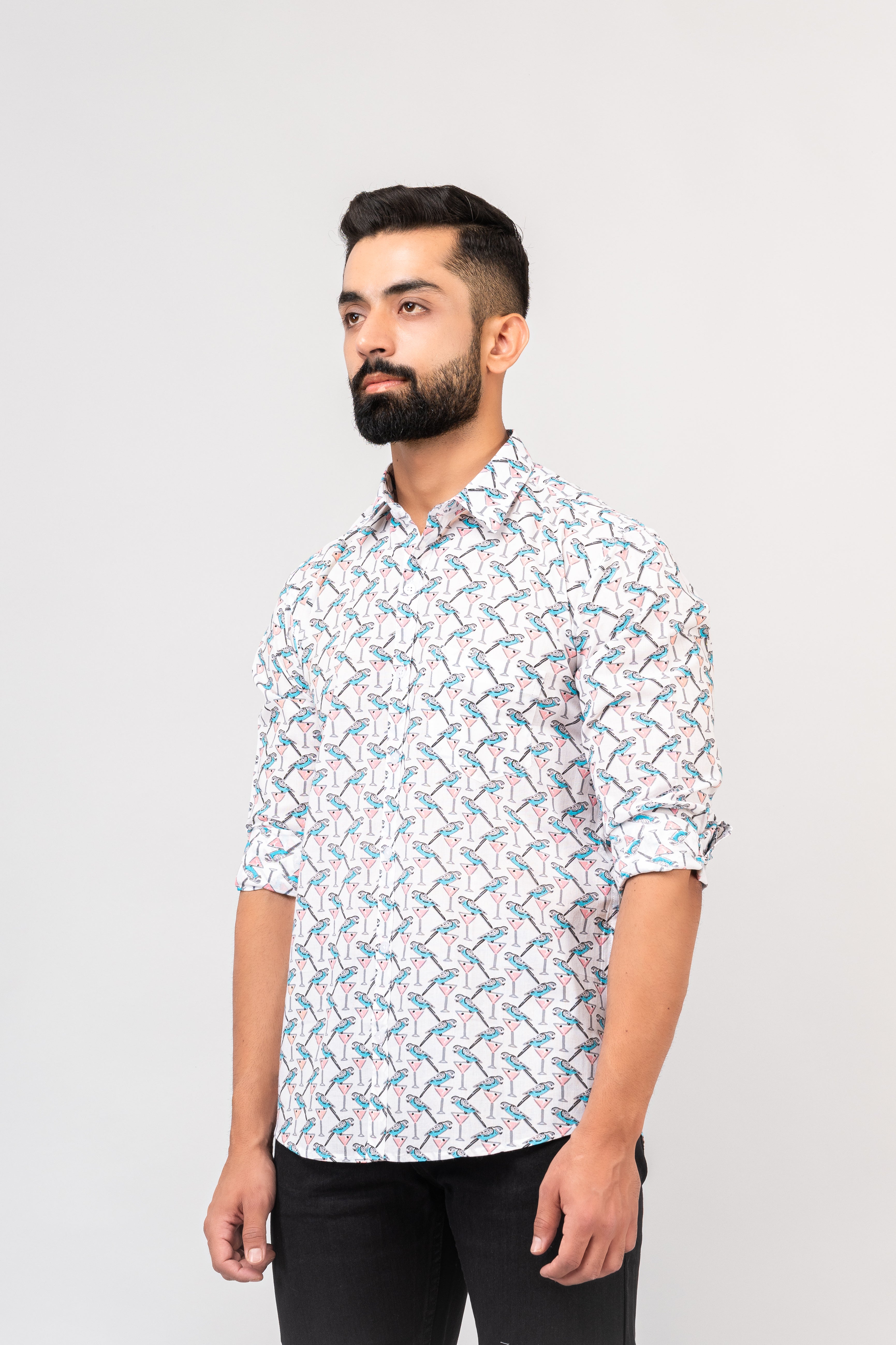 Sanganeri Bird Printed Shirt
