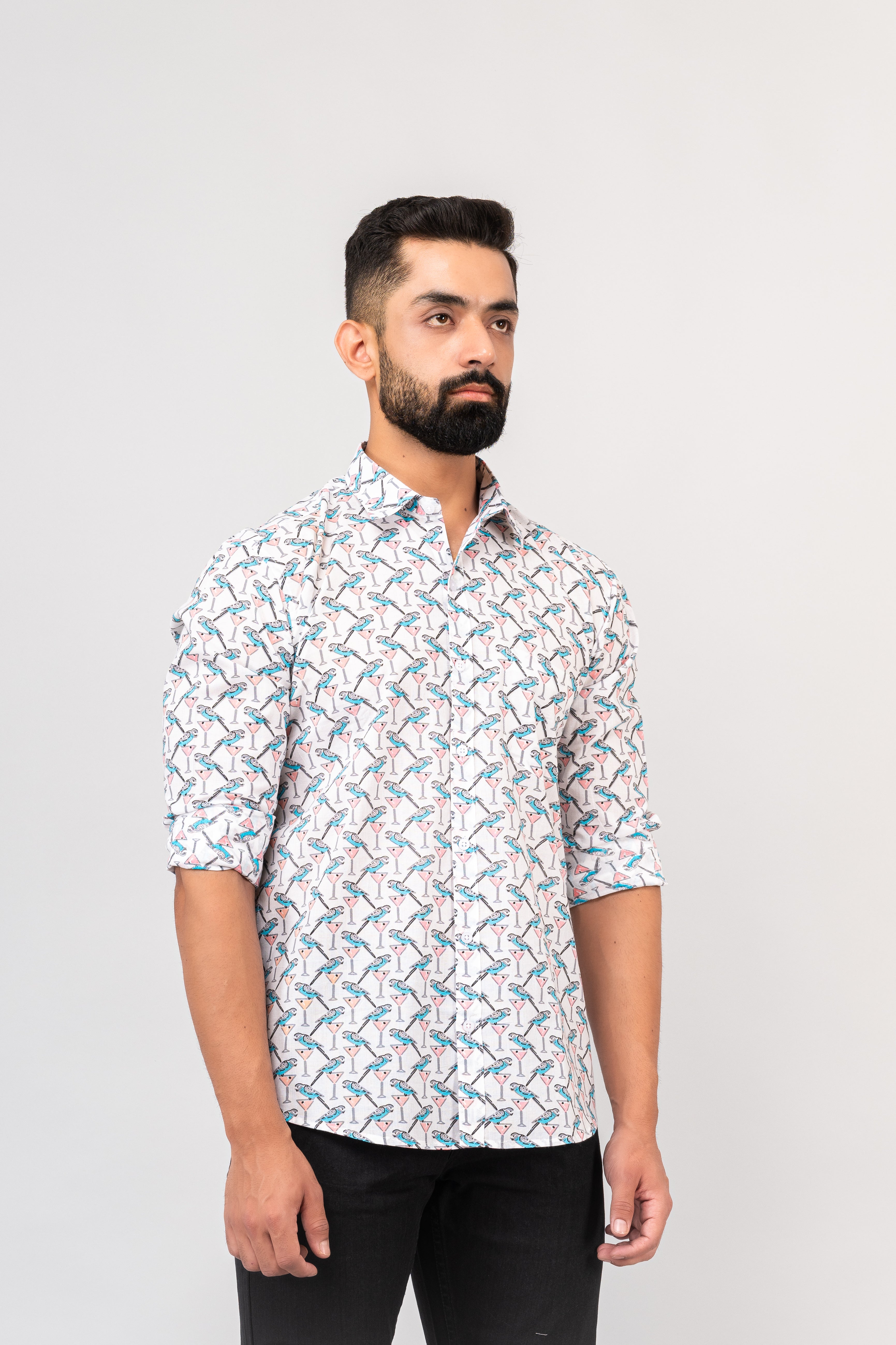 Sanganeri Bird Printed Shirt