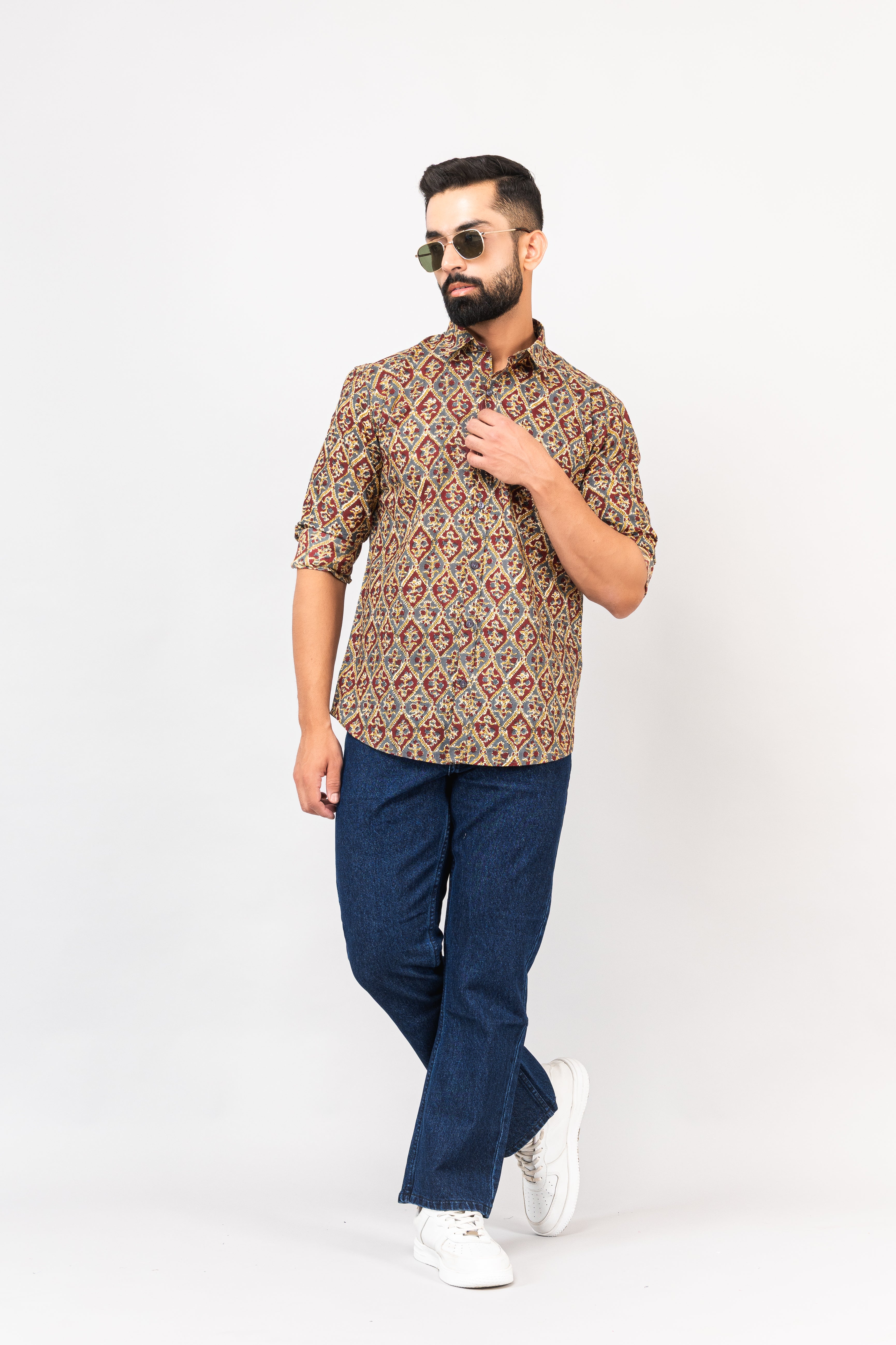 Multi Colored Stylish Sanganeri Printed Shirt For Men
