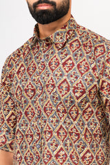 Multi Colored Stylish Sanganeri Printed Shirt For Men