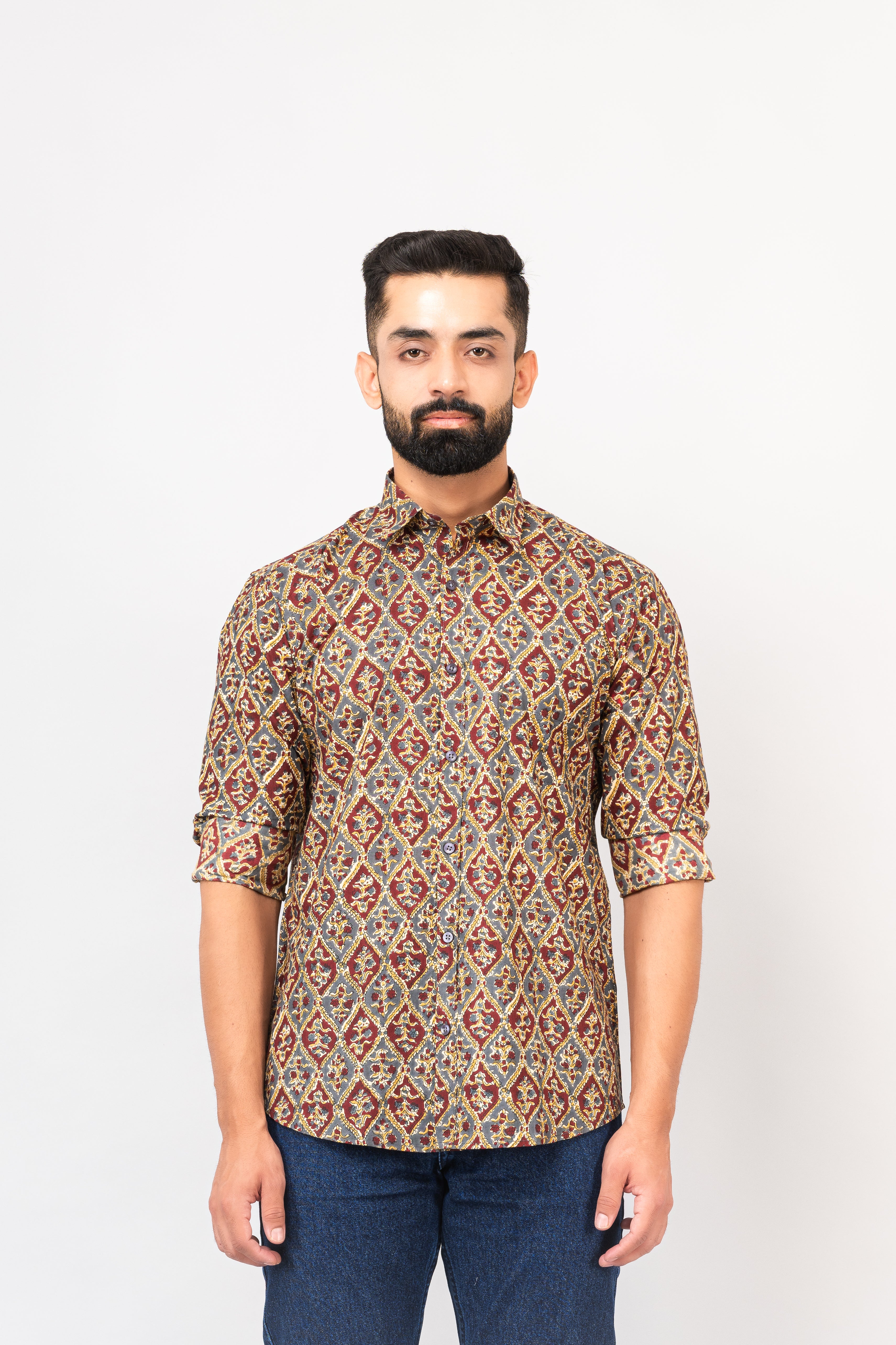 Multi Colored Stylish Sanganeri Printed Shirt For Men