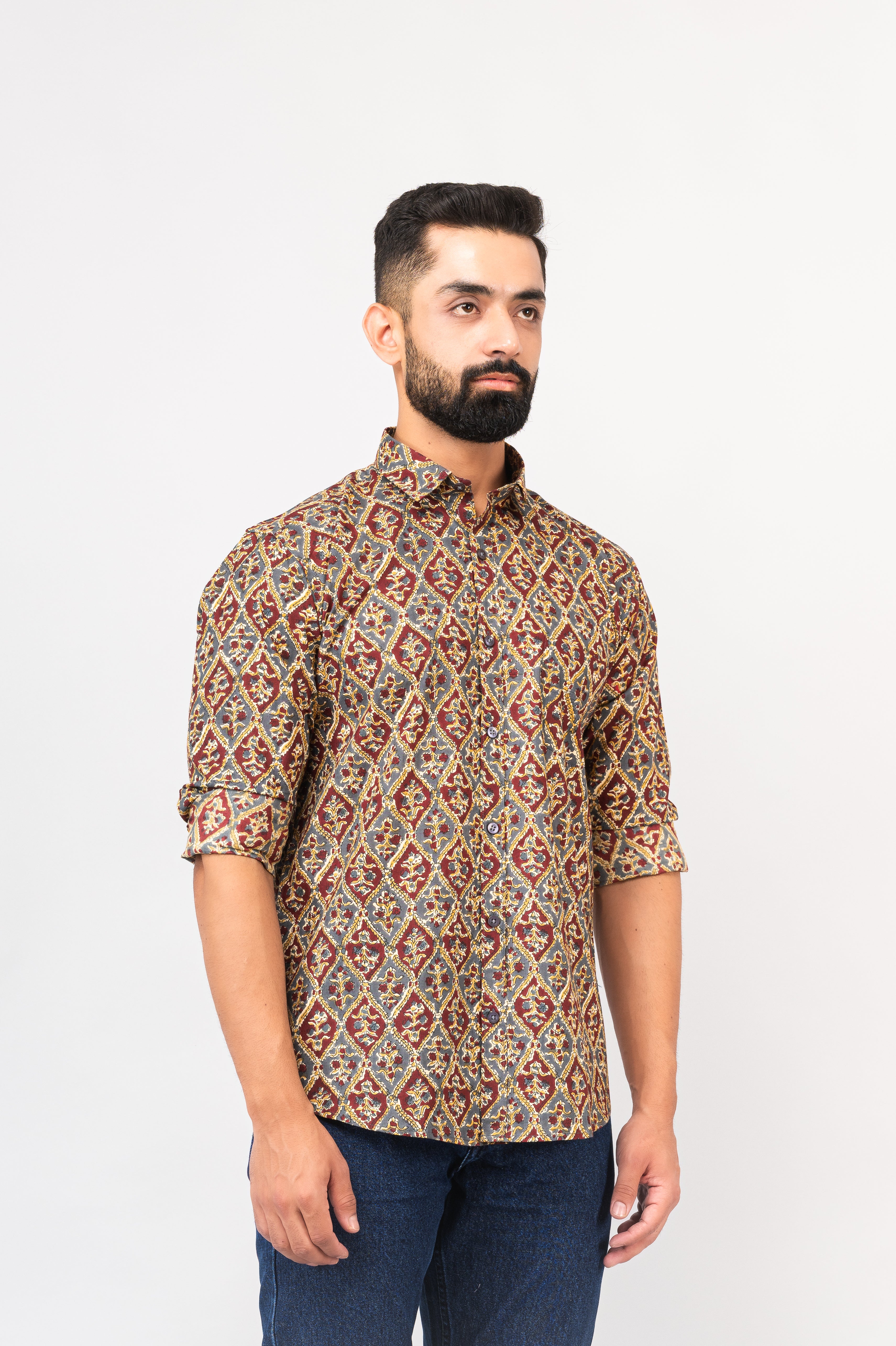 Multi Colored Stylish Sanganeri Printed Shirt For Men