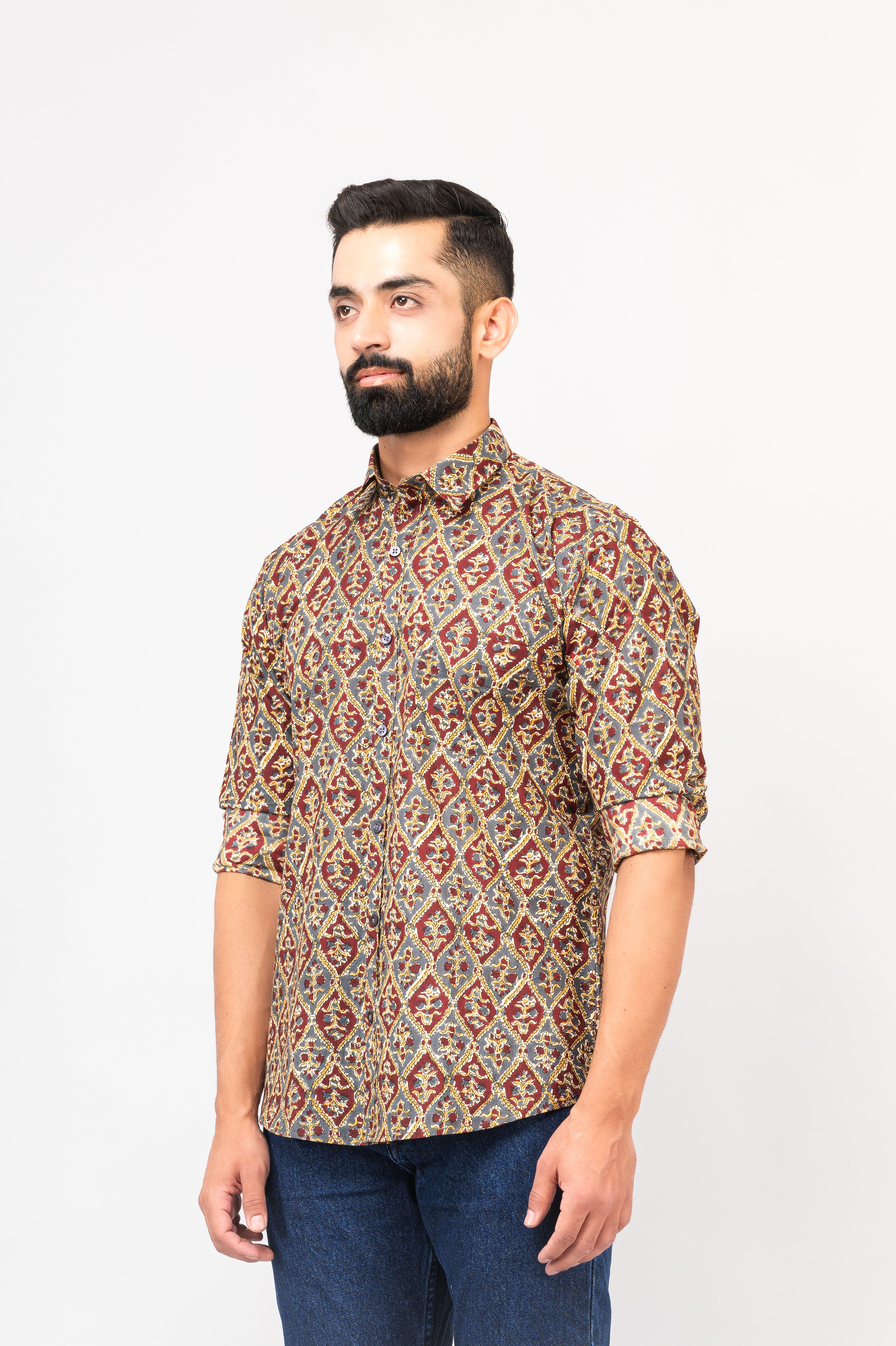 Multi Colored Stylish Sanganeri Printed Shirt For Men
