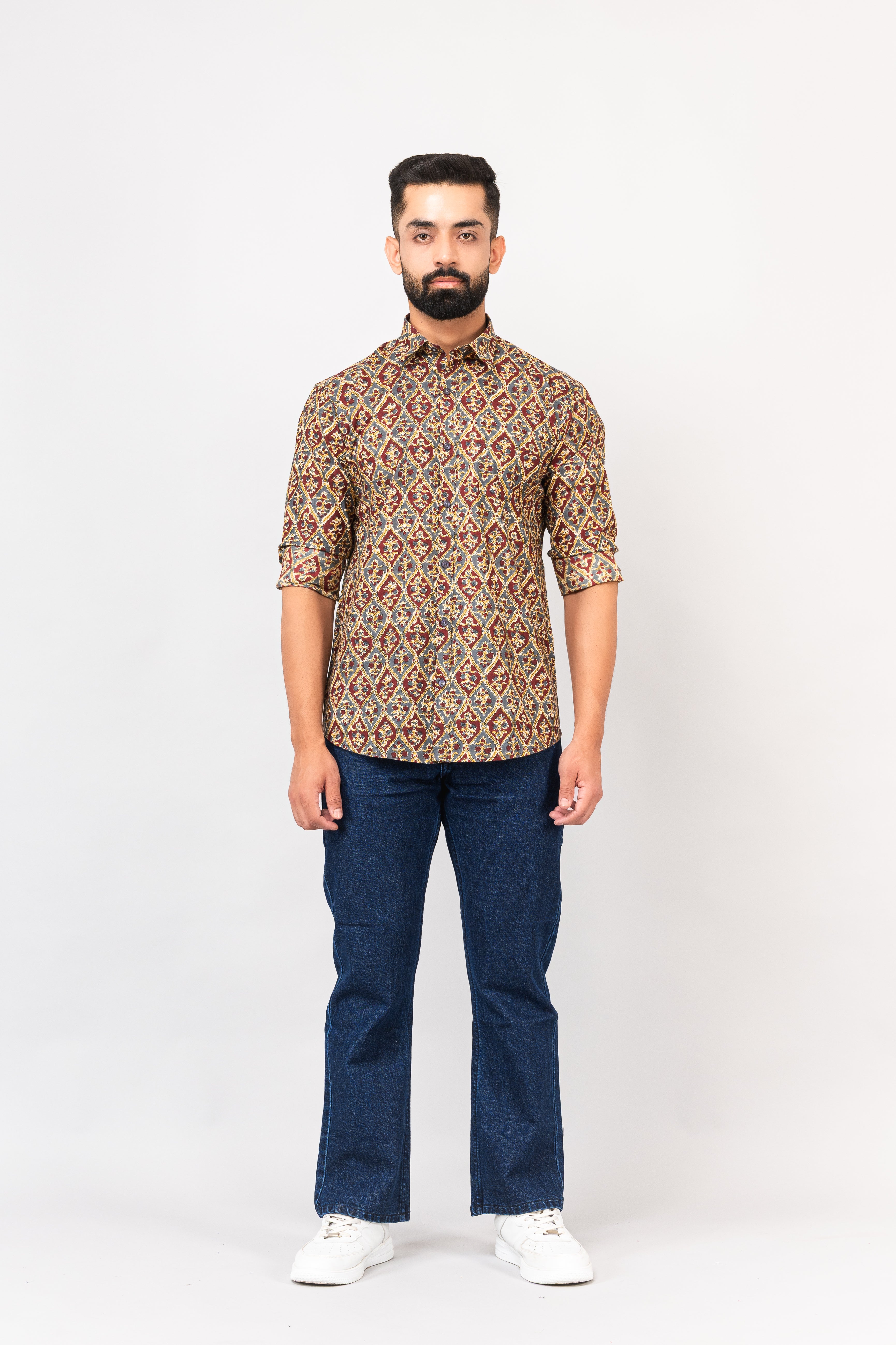 Multi Colored Stylish Sanganeri Printed Shirt For Men