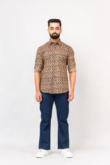 Multi Colored Stylish Sanganeri Printed Shirt For Men