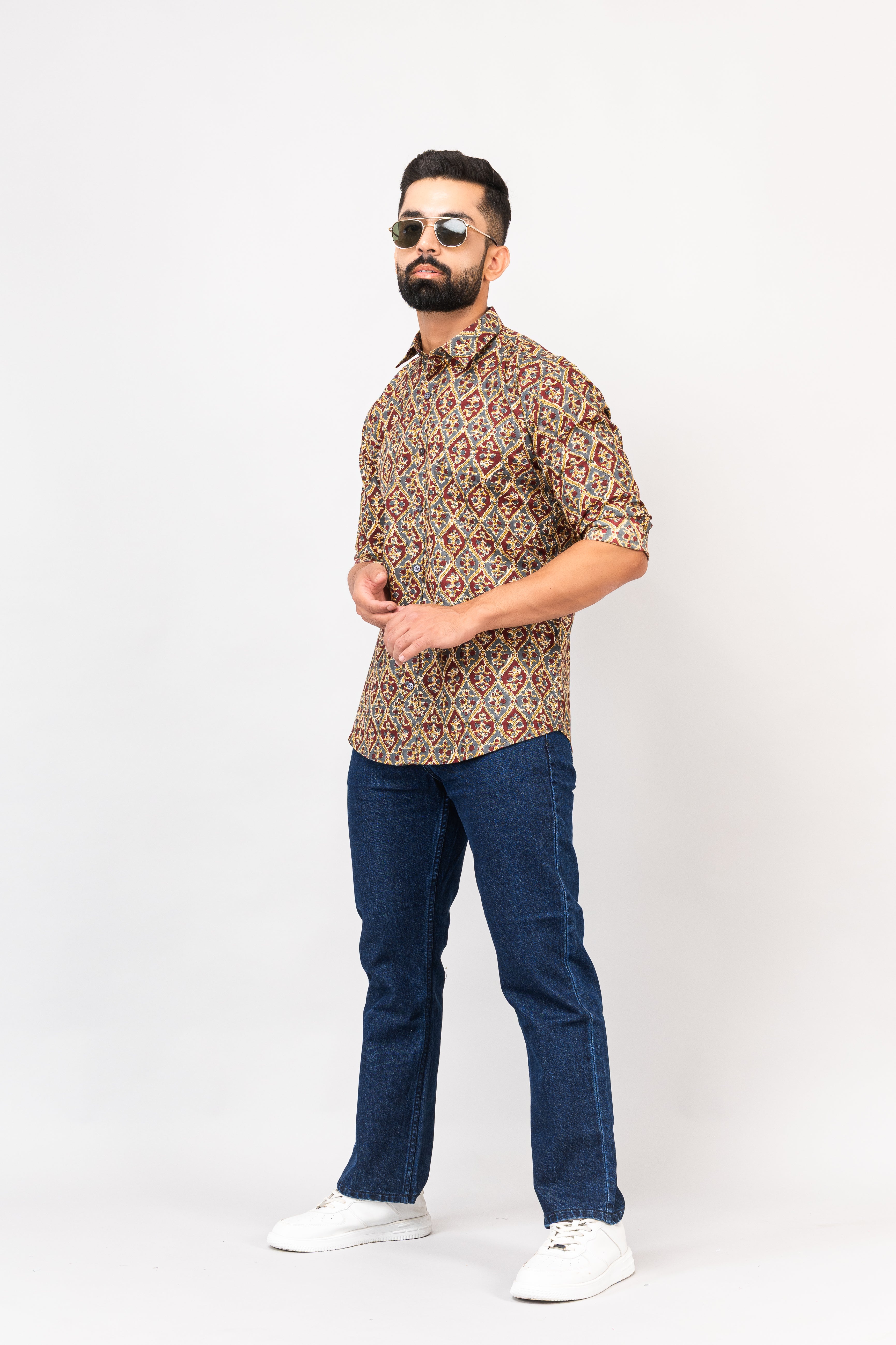Multi Colored Stylish Sanganeri Printed Shirt For Men