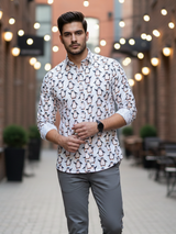 Off White Sanganeri Penguin Printed Shirt For Men