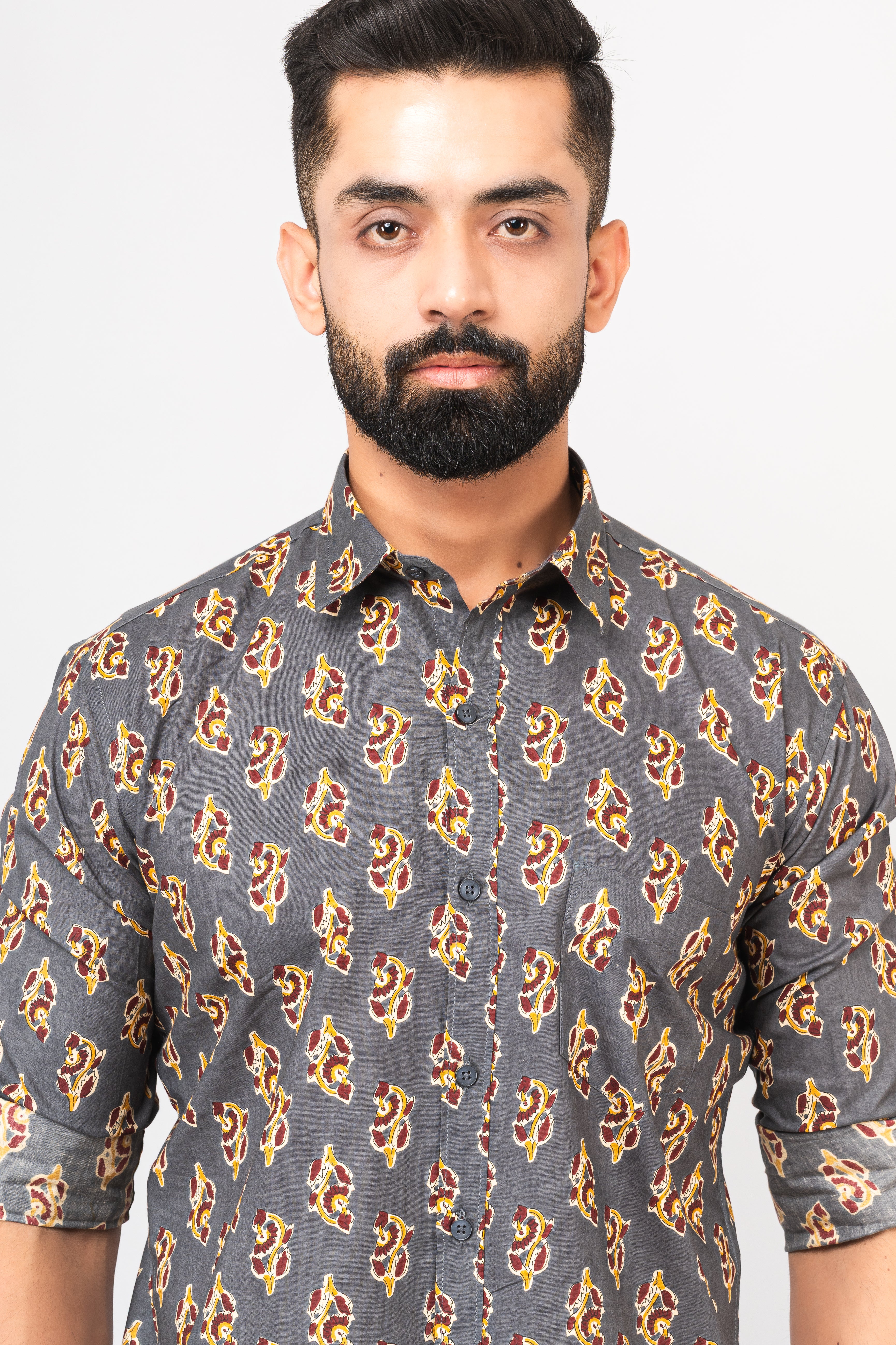 Olive Green Sanganeri Printed Shirt for Men
