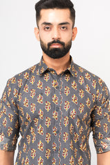 Olive Green Sanganeri Printed Shirt for Men