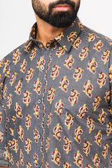 Olive Green Sanganeri Printed Shirt for Men