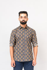 Olive Green Sanganeri Printed Shirt for Men