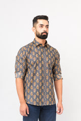 Olive Green Sanganeri Printed Shirt for Men